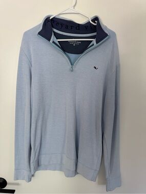 Vineyard Vines Light Blue Quarter-Zip Pullover with Navy Collar